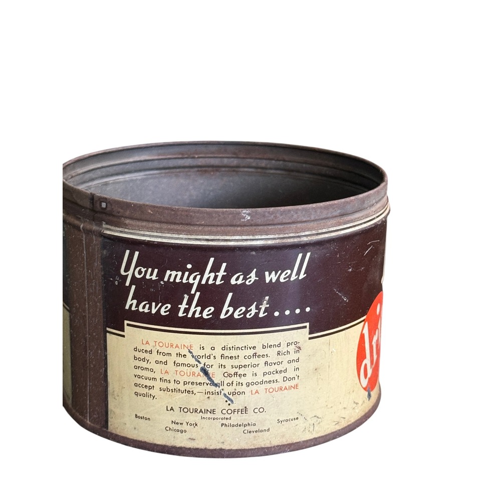 Can Vintage La Touraine Coffee Tin 1lb Drip Grind Metal Canister Prop Decor - Picture 4 of 6